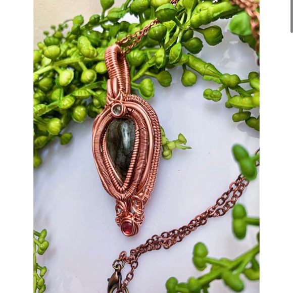 Purple Labradorite & Tourmaline Wire Wrapped Pendant - Picture 4 of 5